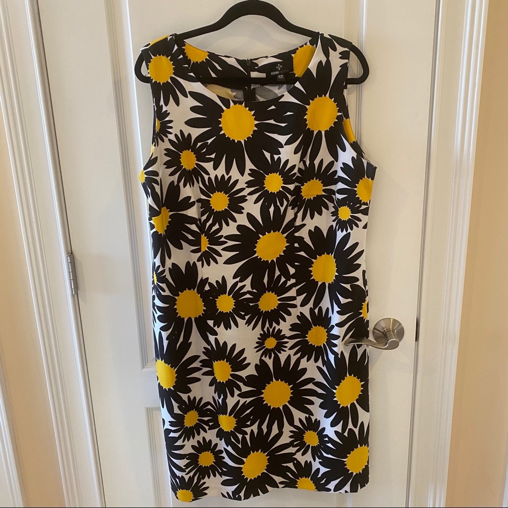 Black, Yellow, White Floral Shift Dress